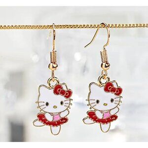 Hello Kitty Dancing Gold-Tone Dangle Earrings – Cute Pierced Drop Jewelry